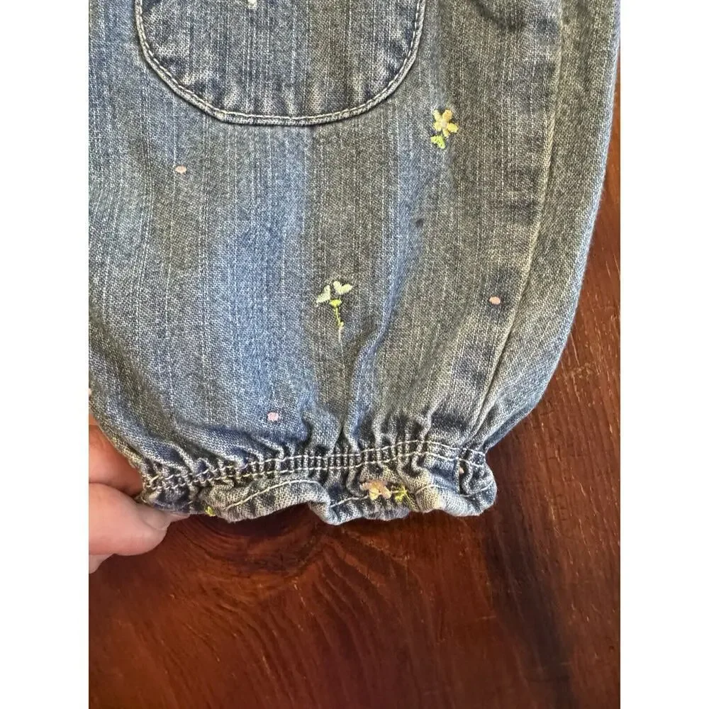 Vintage Baby Girls Carters Jean Shortie Romper Embroidered 6 Months